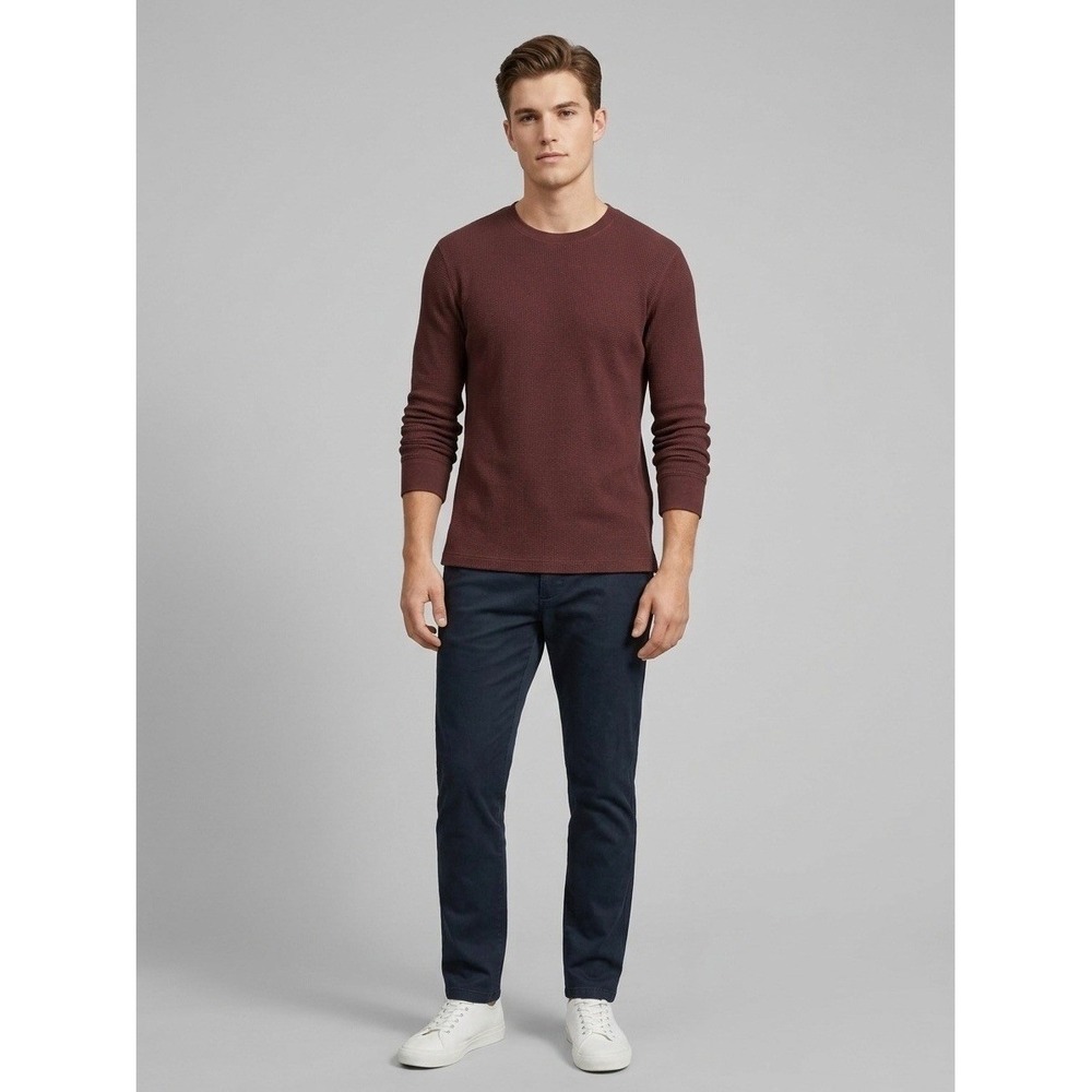 Everlane Mens Waffle Knit Crew Neck Long Sleeve Shirt Burgundy XL